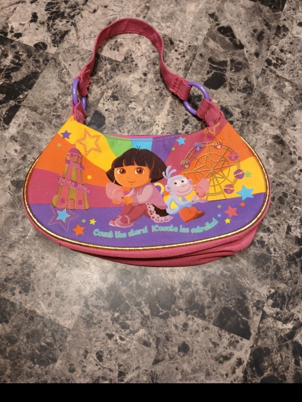 Girls Pink Character Shoulder Bag with Cartoon Design